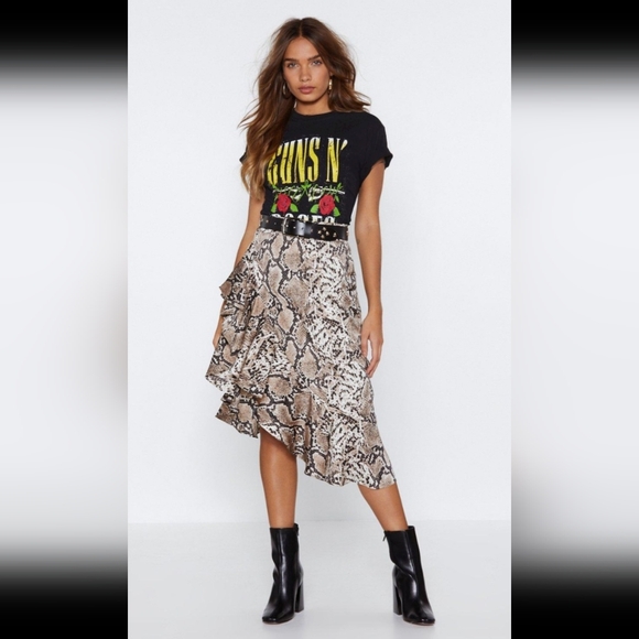 Nasty Gal Midi Ruffle Slit Snake Print Skirt - Picture 2 of 7